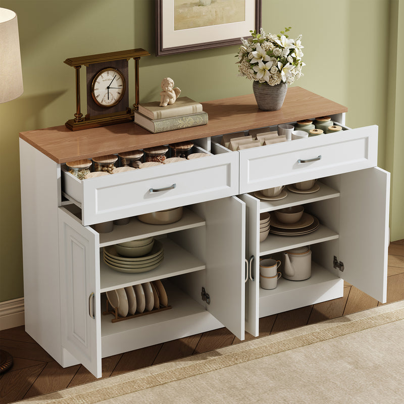 Buffet effet bois et blanc 4 portes et 2 tiroirs 120*35cm OPALPHYT