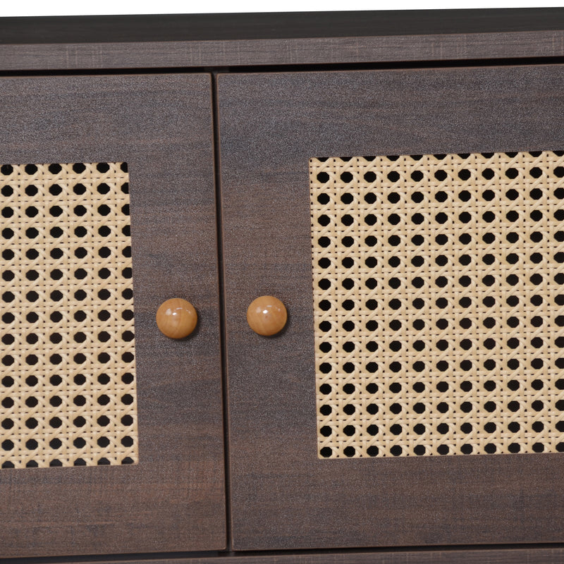 Meuble TV effet marron noyer portes en rotin 2 portes 2 tiroirs CEDARSONG