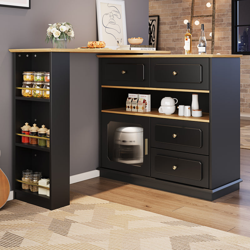 Table de bar rotative multifonctionnelle noire et effet bois avec rangement Intelligent OVEOX BLACK