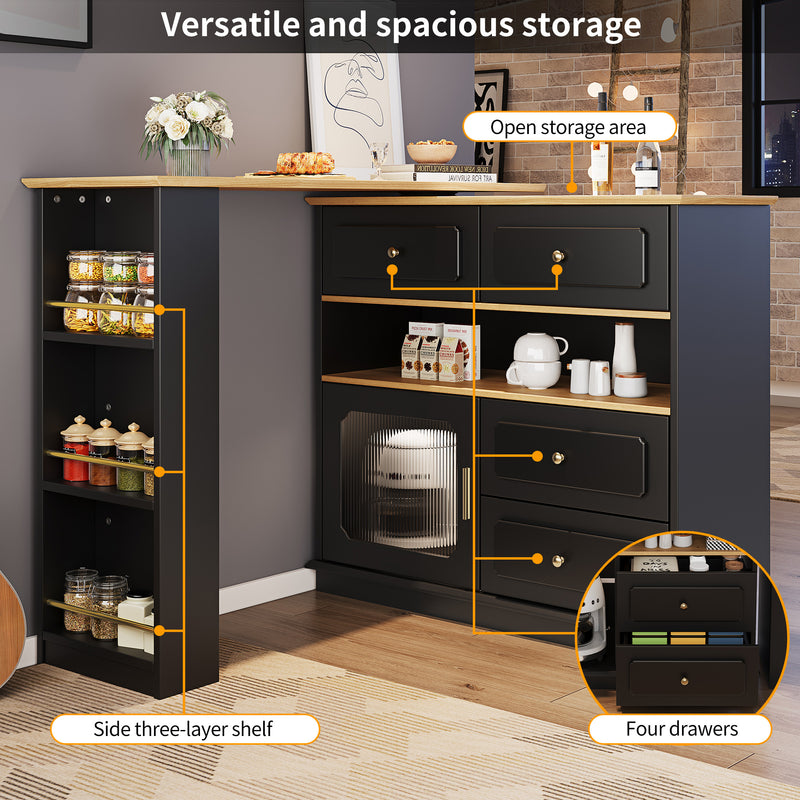 Table de bar rotative multifonctionnelle noire et effet bois avec rangement Intelligent OVEOX BLACK