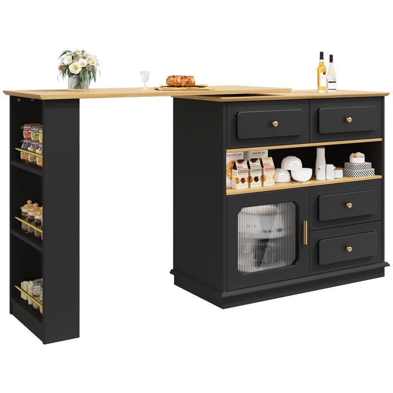 Table de bar rotative multifonctionnelle noire et effet bois avec rangement Intelligent OVEOX BLACK