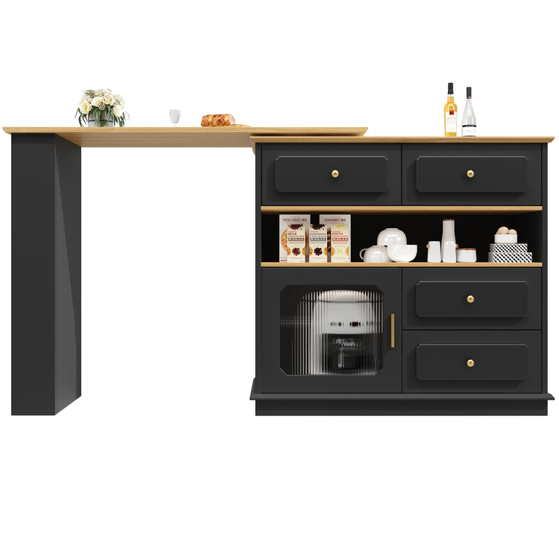 Table de bar rotative multifonctionnelle noire et effet bois avec rangement Intelligent OVEOX BLACK