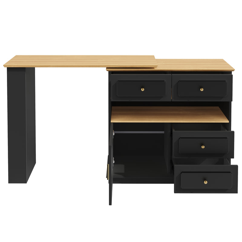 Table de bar rotative multifonctionnelle noire et effet bois avec rangement Intelligent OVEOX BLACK