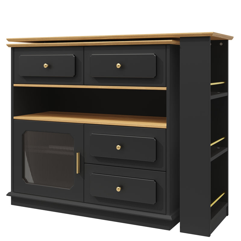 Table de bar rotative multifonctionnelle noire et effet bois avec rangement Intelligent OVEOX BLACK