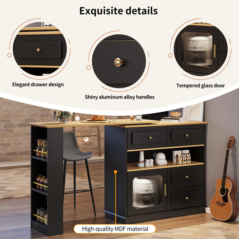 Table de bar rotative multifonctionnelle noire et effet bois avec rangement Intelligent OVEOX BLACK