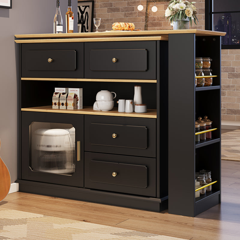 Table de bar rotative multifonctionnelle noire et effet bois avec rangement Intelligent OVEOX BLACK