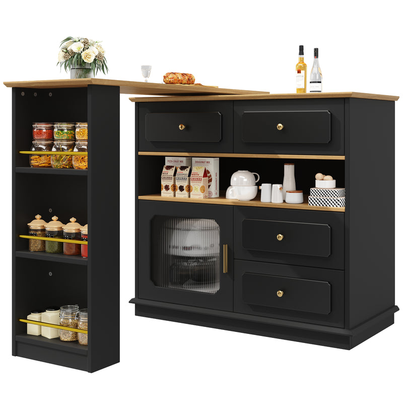 Table de bar rotative multifonctionnelle noire et effet bois avec rangement Intelligent OVEOX BLACK