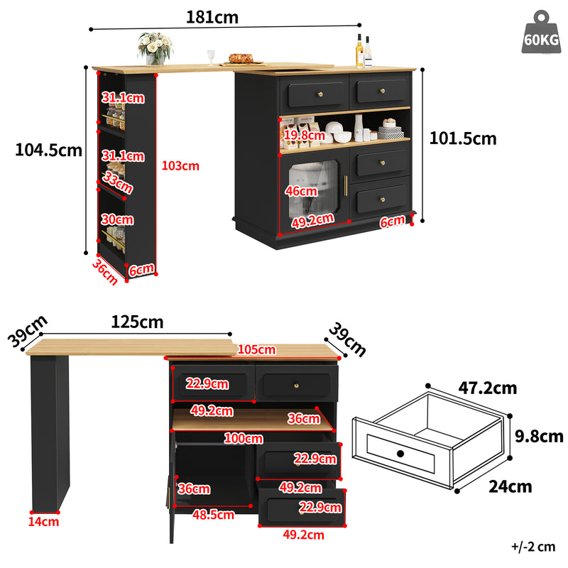 Table de bar rotative multifonctionnelle noire et effet bois avec rangement Intelligent OVEOX BLACK