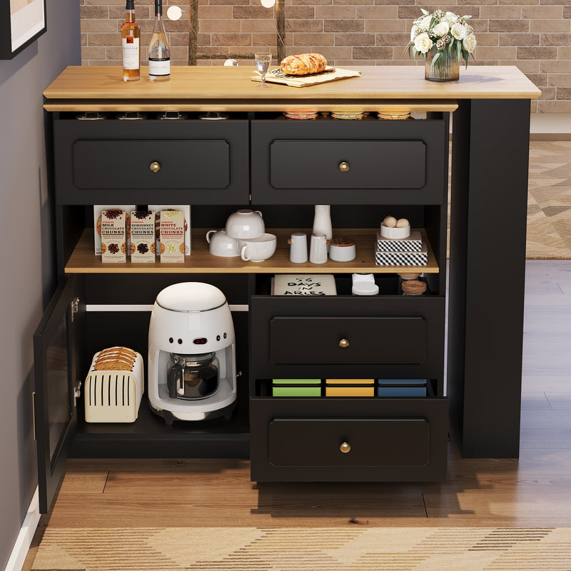 Table de bar rotative multifonctionnelle noire et effet bois avec rangement Intelligent OVEOX BLACK