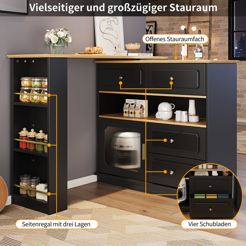 Table de bar rotative multifonctionnelle noire et effet bois avec rangement Intelligent OVEOX BLACK