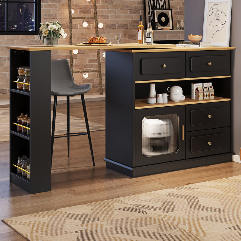 Table de bar rotative multifonctionnelle noire et effet bois avec rangement Intelligent OVEOX BLACK