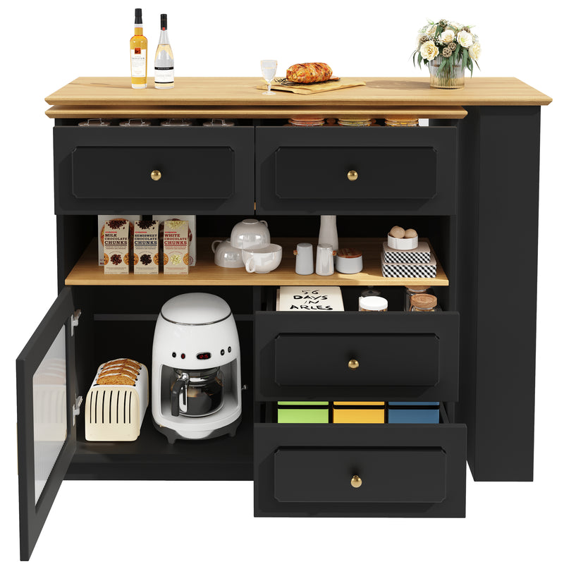 Table de bar rotative multifonctionnelle noire et effet bois avec rangement Intelligent OVEOX BLACK