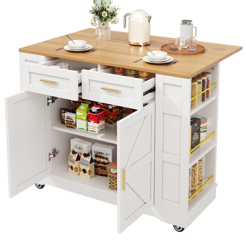 Îlot de cuisine blanc plateau pliant et rangement Intelligent OVEOX WHITE