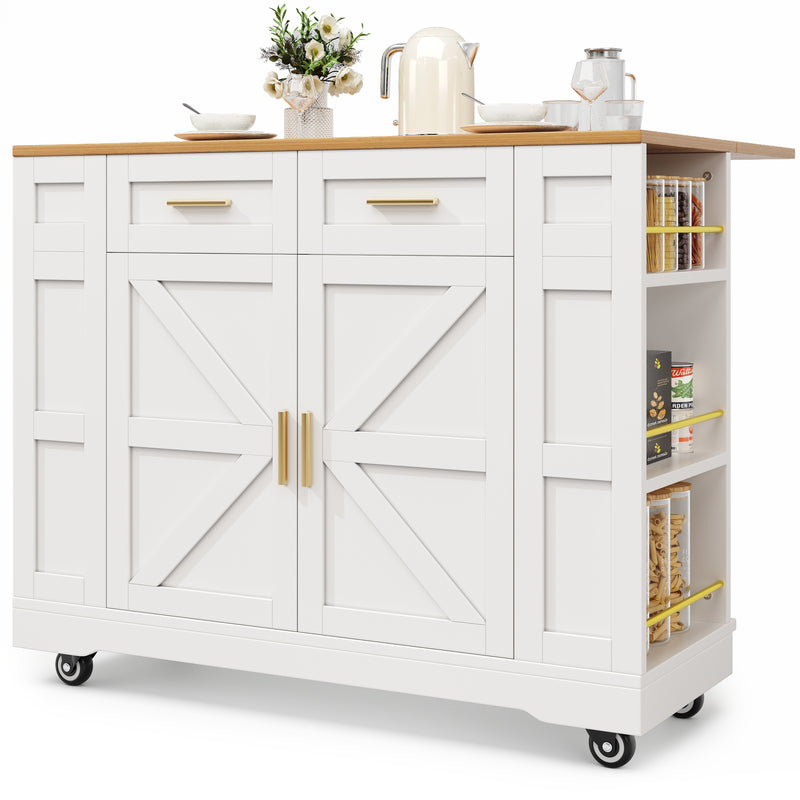Îlot de cuisine blanc plateau pliant et rangement Intelligent OVEOX WHITE