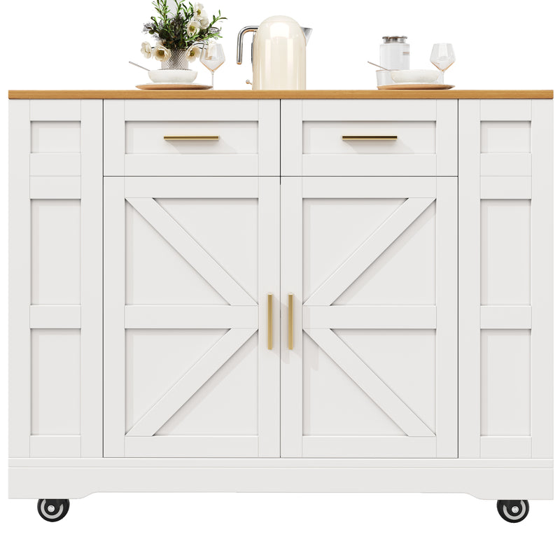 Îlot de cuisine blanc plateau pliant et rangement Intelligent OVEOX WHITE