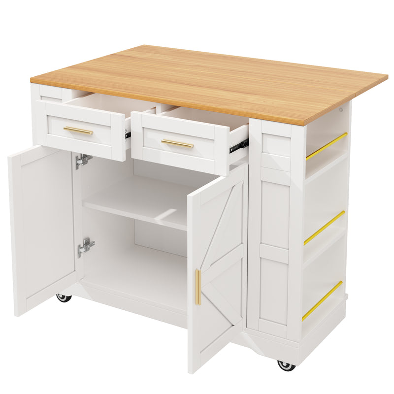 Îlot de cuisine blanc plateau pliant et rangement Intelligent OVEOX WHITE