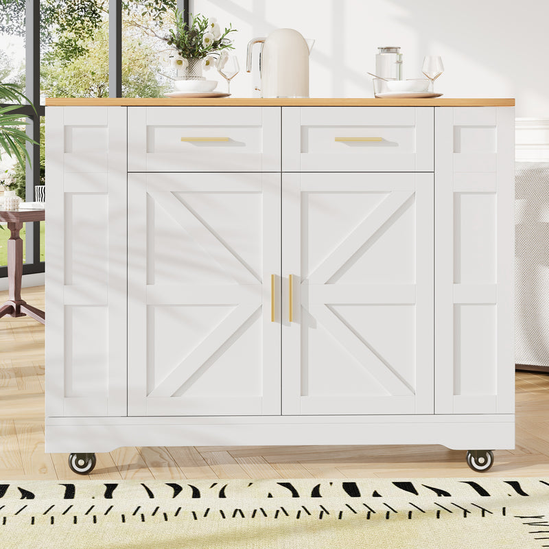 Îlot de cuisine blanc plateau pliant et rangement Intelligent OVEOX WHITE