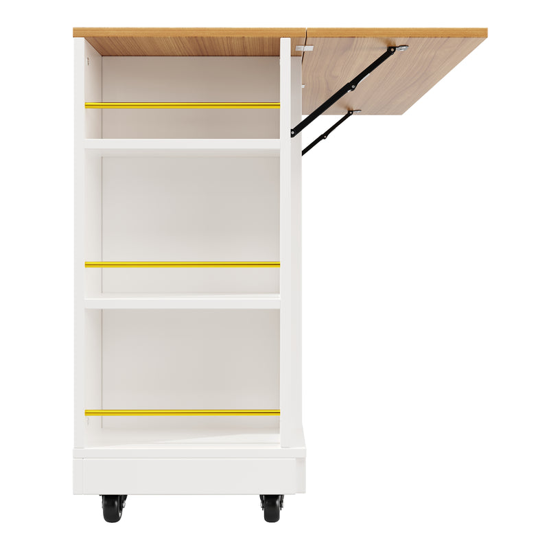 Îlot de cuisine blanc plateau pliant et rangement Intelligent OVEOX WHITE