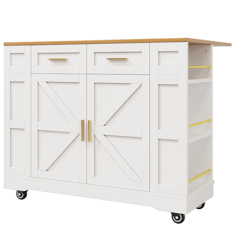 Îlot de cuisine blanc plateau pliant et rangement Intelligent OVEOX WHITE