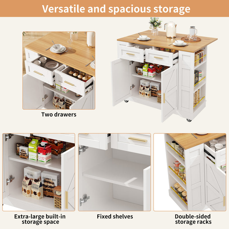 Îlot de cuisine blanc plateau pliant et rangement Intelligent OVEOX WHITE