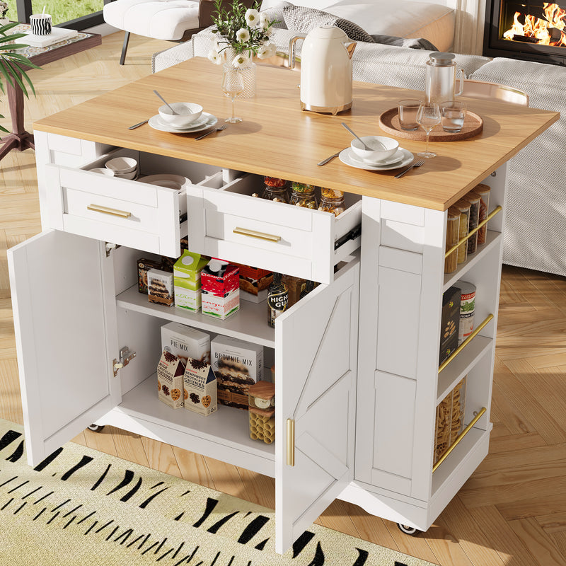 Îlot de cuisine blanc plateau pliant et rangement Intelligent OVEOX WHITE