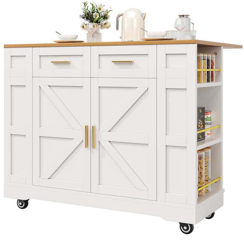 Îlot de cuisine blanc plateau pliant et rangement Intelligent OVEOX WHITE