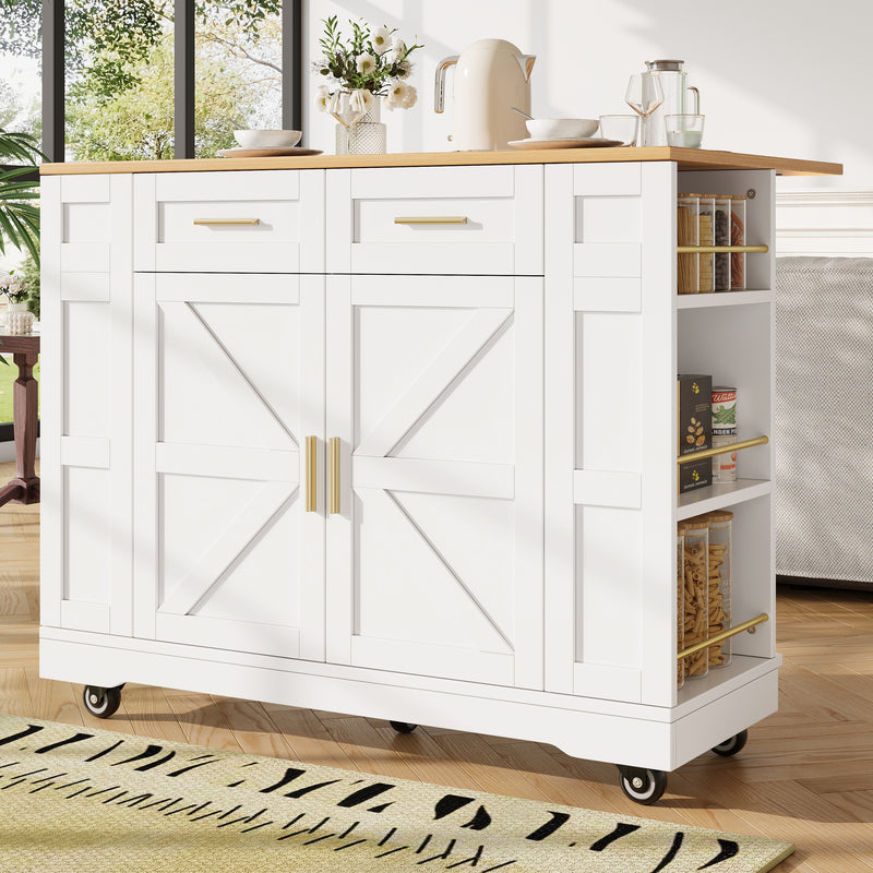 Îlot de cuisine blanc plateau pliant et rangement Intelligent OVEOX WHITE
