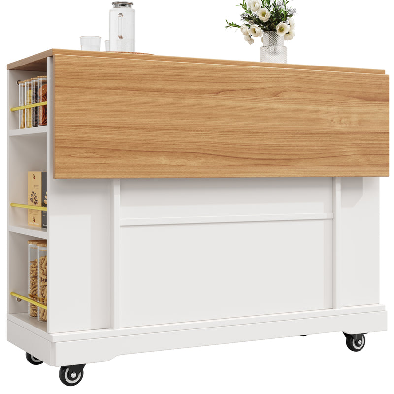 Îlot de cuisine blanc plateau pliant et rangement Intelligent OVEOX WHITE