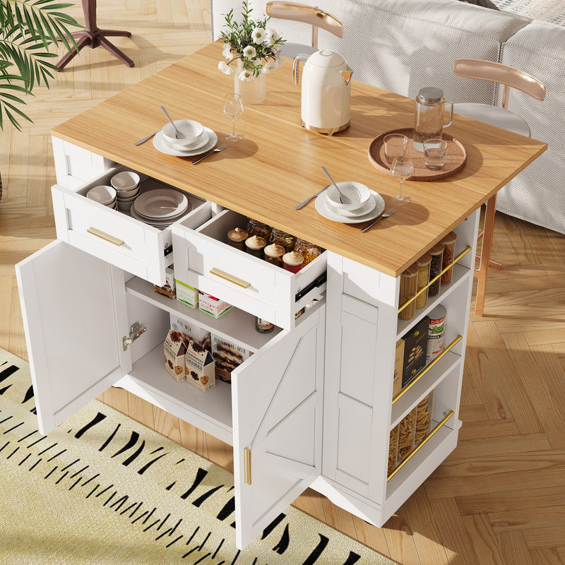 Îlot de cuisine blanc plateau pliant et rangement Intelligent OVEOX WHITE