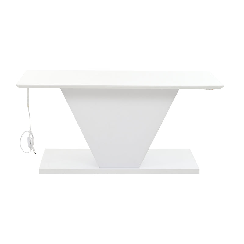 Table basse blanche brillante forme V avec éclairage LED100x50cm OVERWINTER