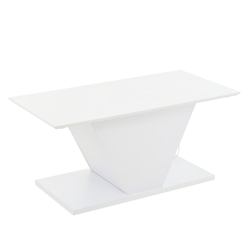 Table basse blanche brillante forme V avec éclairage LED100x50cm OVERWINTER