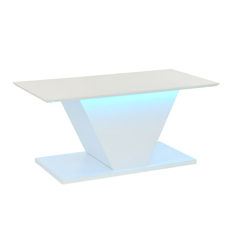 Table basse blanche brillante forme V avec éclairage LED100x50cm OVERWINTER