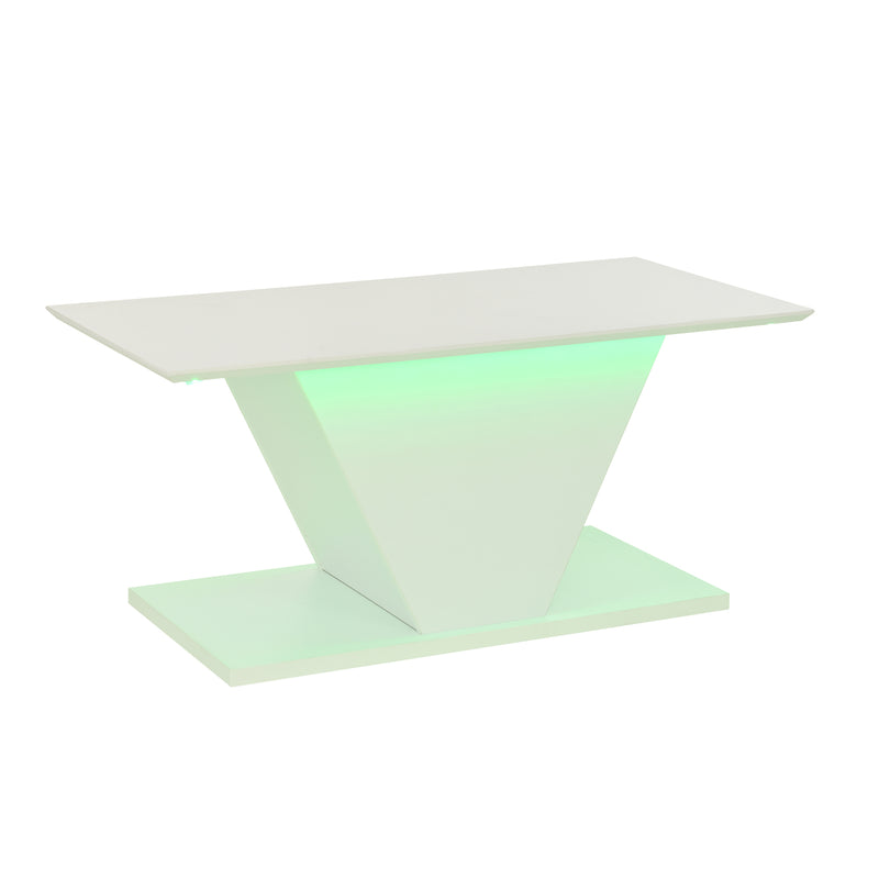 Table basse blanche brillante forme V avec éclairage LED100x50cm OVERWINTER