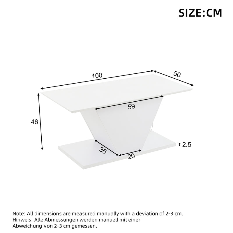 Table basse blanche brillante forme V avec éclairage LED100x50cm OVERWINTER