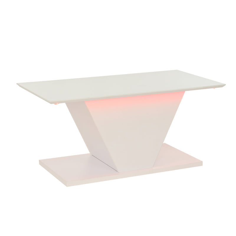 Table basse blanche brillante forme V avec éclairage LED100x50cm OVERWINTER