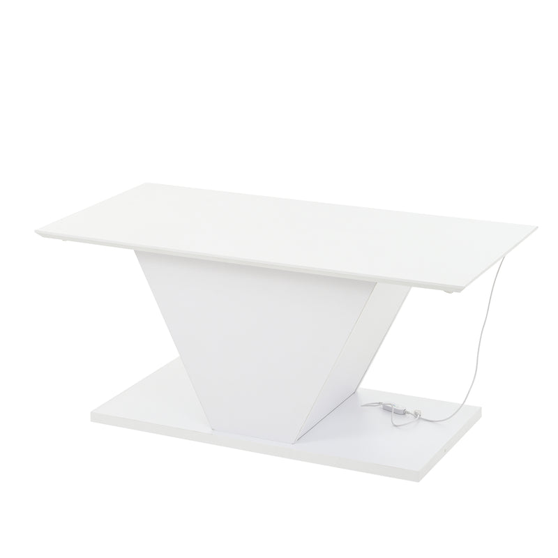 Table basse blanche brillante forme V avec éclairage LED100x50cm OVERWINTER