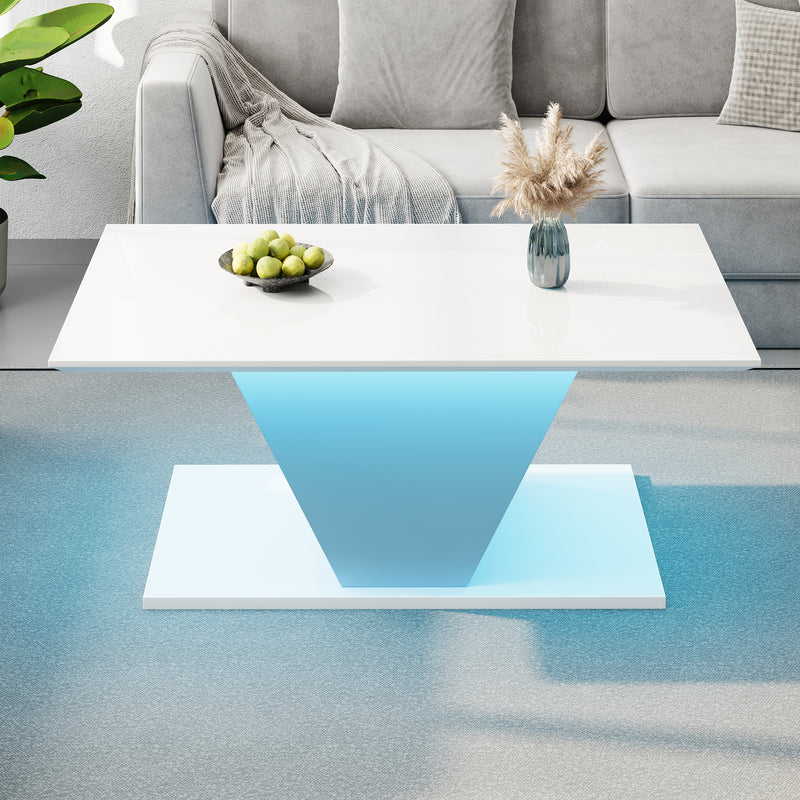 Table basse blanche brillante forme V avec éclairage LED100x50cm OVERWINTER