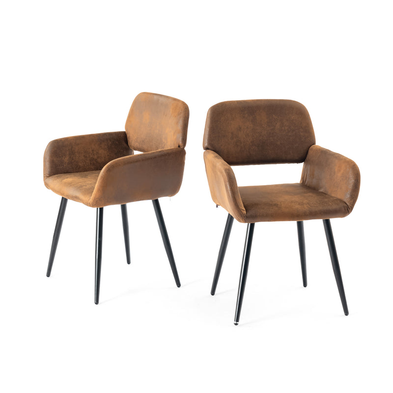 Lot de 2 chaises de salle à manger style industriel tissu marron rétro pieds noirs MAYFAIR SUEDE BROWN