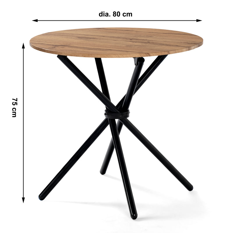 Table de salle à manger ronde effet bois pieds ronds croisés 80*80 FONTANA KD 80CM DARK