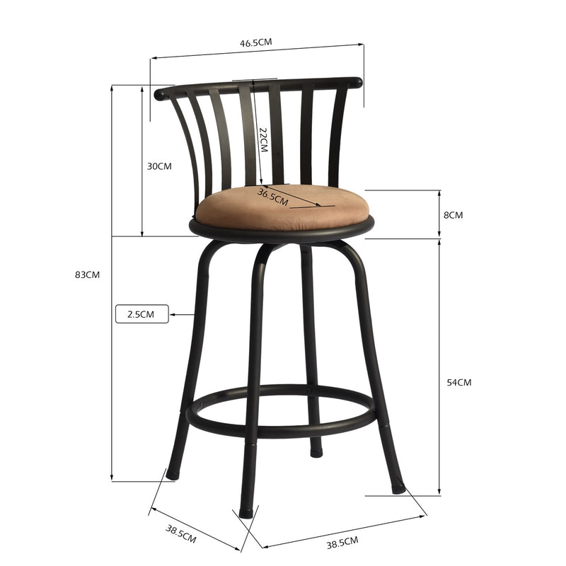 Lot de 2 tabourets de bar pivotants style bistrot marron repose pieds 2 hauteurs assises possibles 62/73cm PISTIL 29 INCH