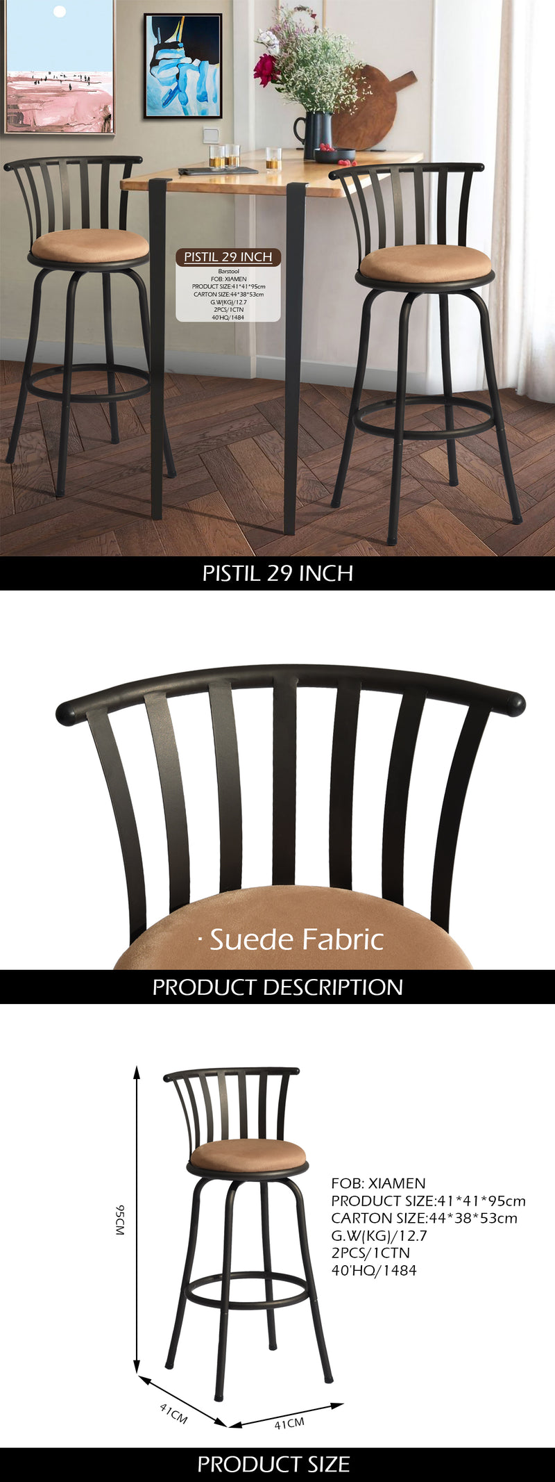 Lot de 2 tabourets de bar pivotants style bistrot marron repose pieds 2 hauteurs assises possibles 62/73cm PISTIL 29 INCH