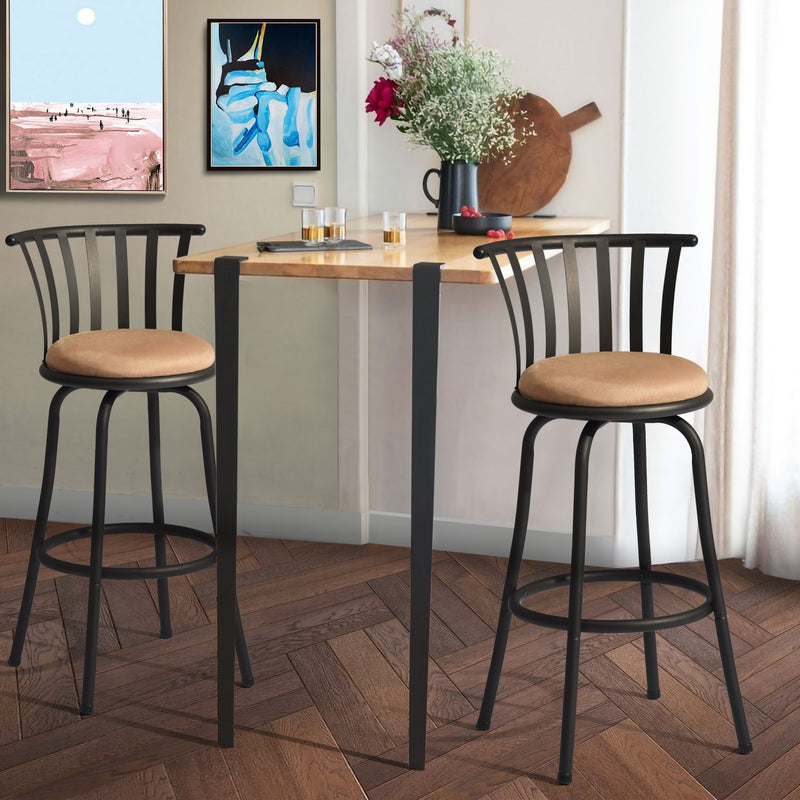 Lot de 2 tabourets de bar pivotants style bistrot marron repose pieds 2 hauteurs assises possibles 62/73cm PISTIL 29 INCH