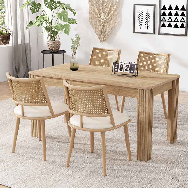 Lot de 4 chaises de salle à manger PU beige dossier en rotin tressé PECTIN