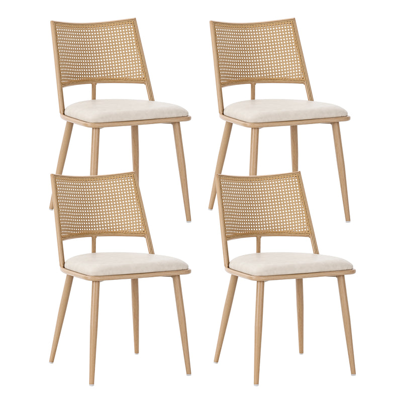 Lot de 4 chaises de salle à manger PU beige dossier en rotin tressé PECTIN