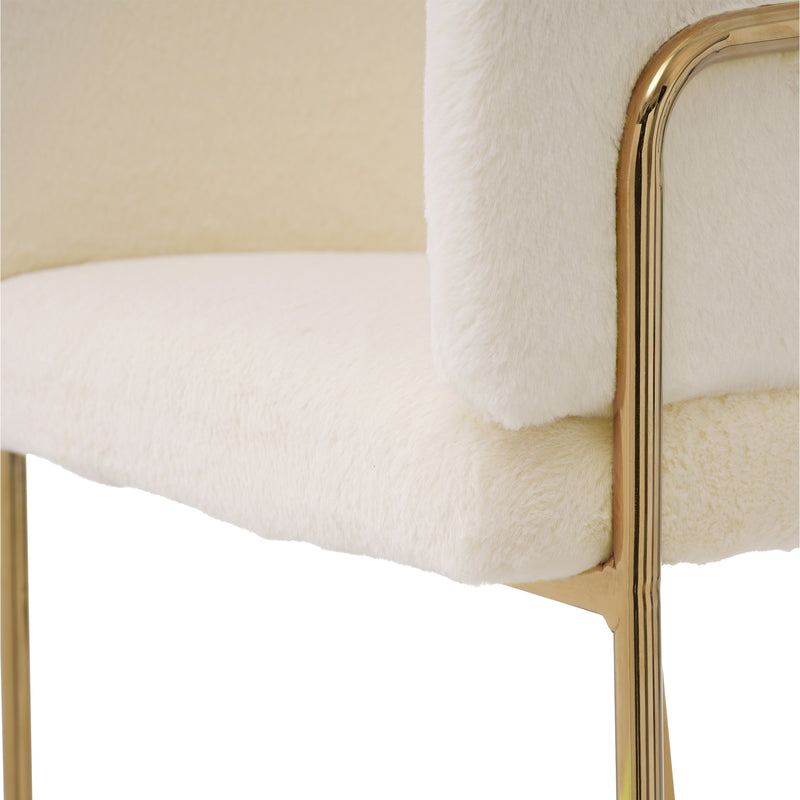 Chaise de salle à manger, chaise coiffeuse tissu bouclé beige, avec pieds métalliques dorés PETALVEIN