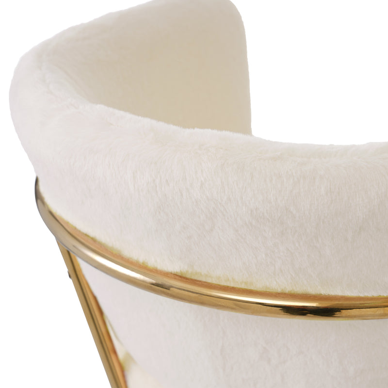 Chaise de salle à manger, chaise coiffeuse tissu bouclé beige, avec pieds métalliques dorés PETALVEIN