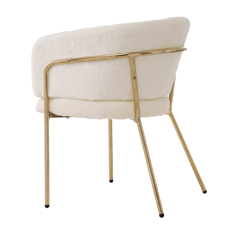Chaise de salle à manger, chaise coiffeuse tissu bouclé beige, avec pieds métalliques dorés PETALVEIN