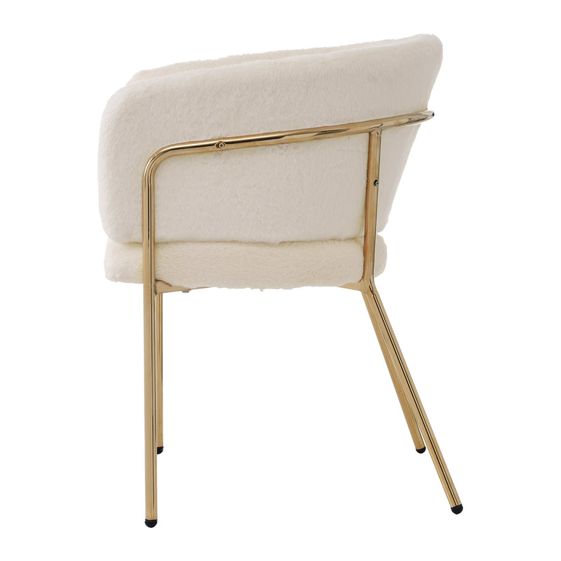 Chaise de salle à manger, chaise coiffeuse tissu bouclé beige, avec pieds métalliques dorés PETALVEIN