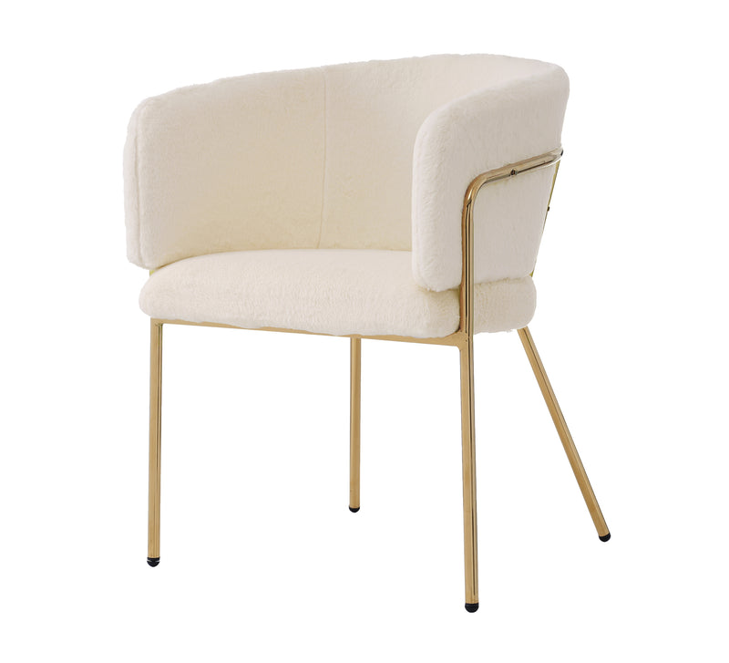 Chaise de salle à manger, chaise coiffeuse tissu bouclé beige, avec pieds métalliques dorés PETALVEIN