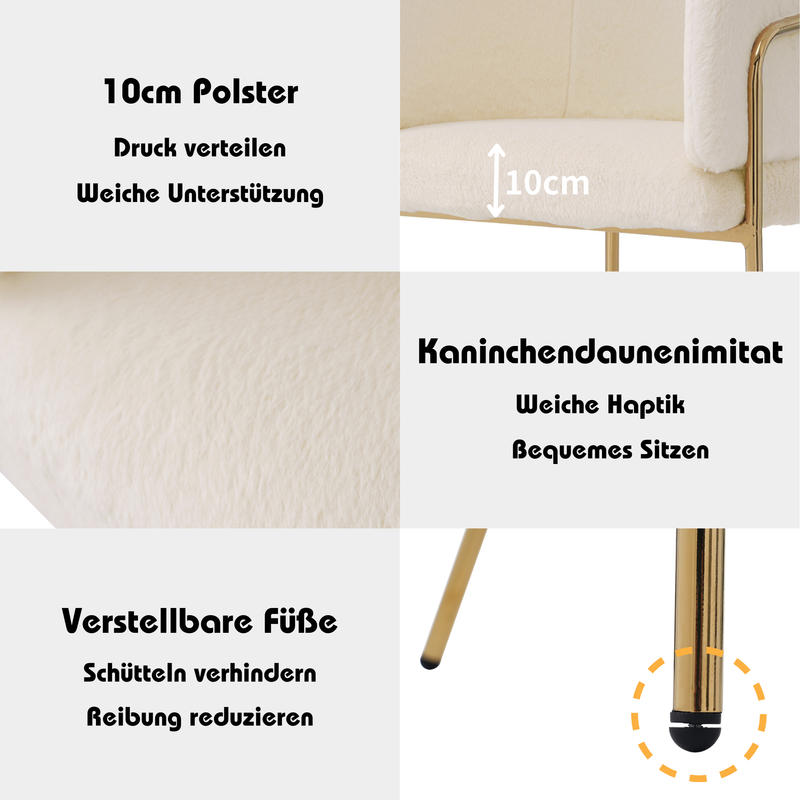 Chaise de salle à manger, chaise coiffeuse tissu bouclé beige, avec pieds métalliques dorés PETALVEIN